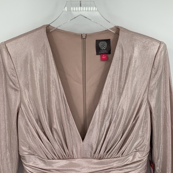 Vince Camuto metallic ruched waist rose shimmery dress pink cocktail new 6 - Picture 3 of 5
